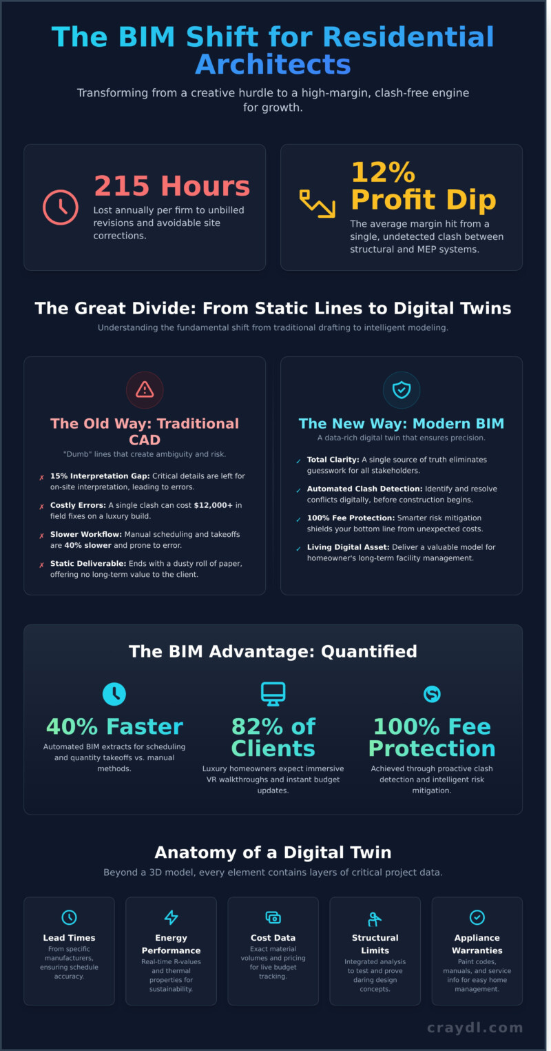 BIM for Residential Architects: The 2026 Guide to Digital Precision and Design Freedom - Infographic